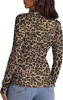 OFEEFAN Womens Long Sleeve Mesh Top See Through Mock Neck Sheer Blouses | Amazon (US)