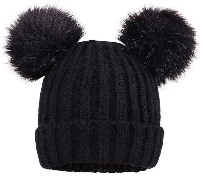 Arctic Paw Cable Knit Beanie with Faux Fur Pompom Ears | Amazon (US)