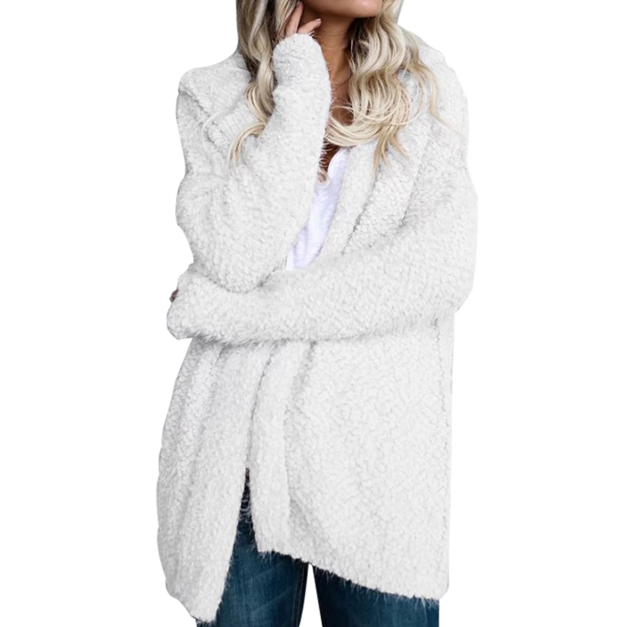 Avamo Women Fuzzy Chunky Cardigan Popcorn Oversized Sherpa Slouchy Open Sweater Coat Oversize S-5... | Walmart (US)