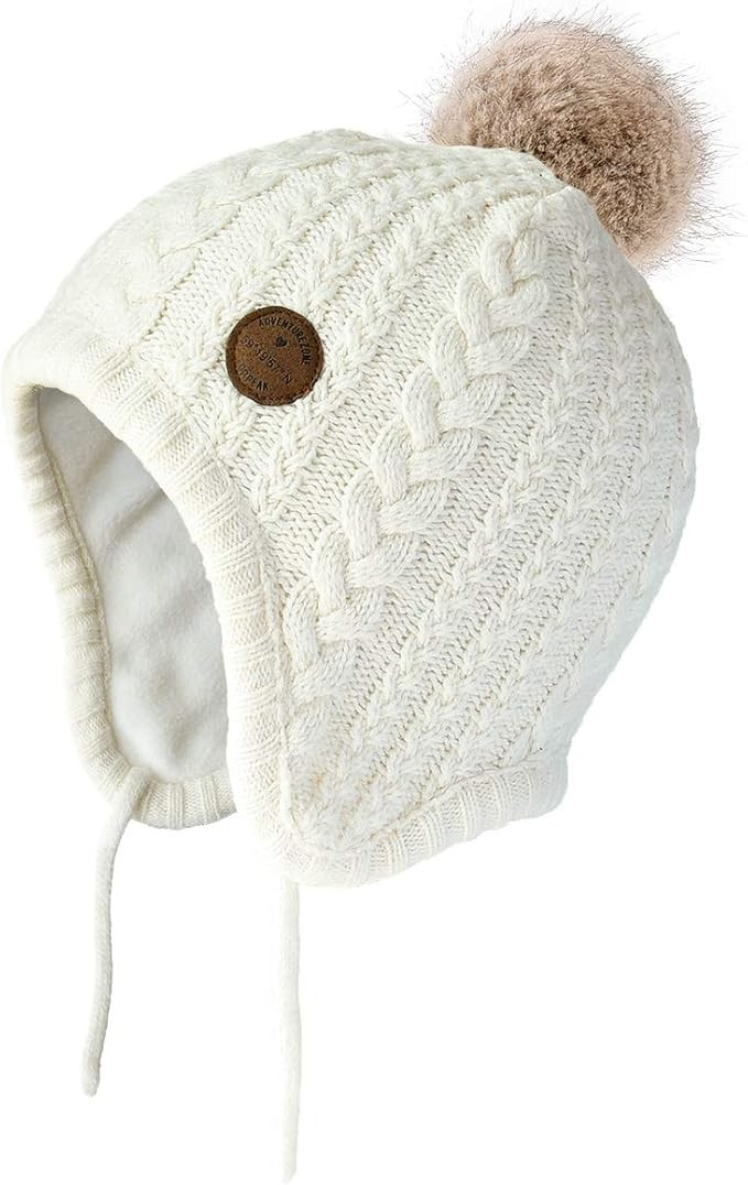 SOMALER Toddler Baby Boys Girls Winter Hat Kids Ear Flap Warm Fleece Lined Knit Beanie Fur Pom Ha... | Amazon (US)