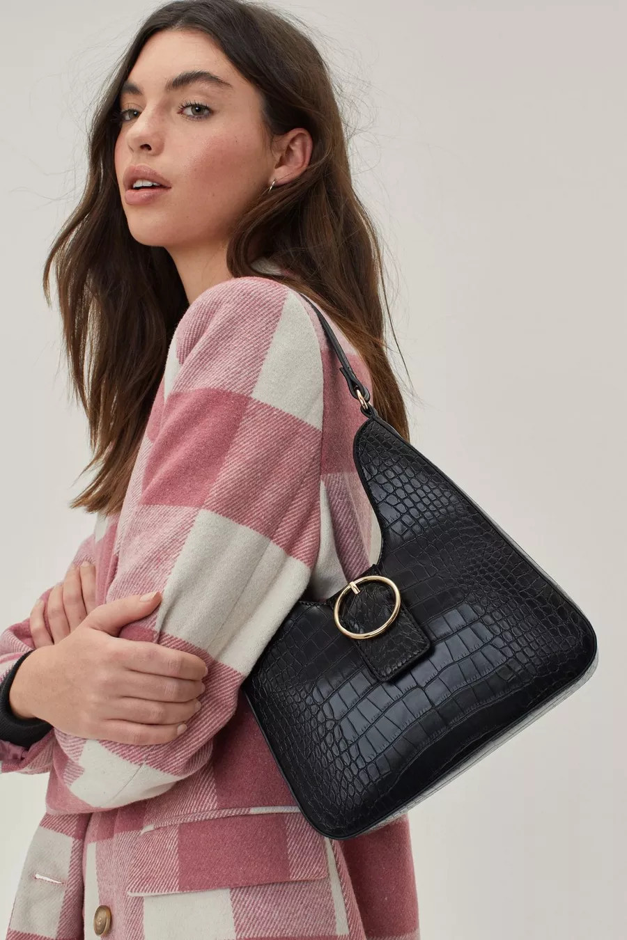 Recycled Faux Leather Croc Effect Buckle Shoulder Bag | Nasty Gal (US)
