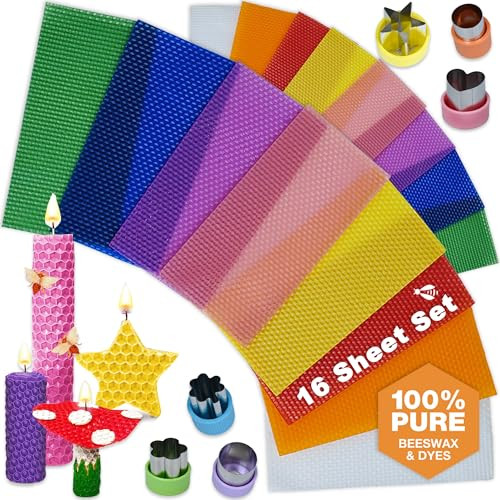 Beeswax Candle Making Kit for Kids - 100% Pure Bees Wax (16 Multicolor Sheets) DIY Candle Rolling Supplies for DIY Art Craft and STEM Projects for Boys and Girls – Includes 6 Safe Wax Cutter Tools | Amazon (US)