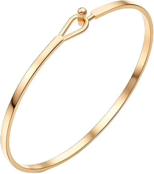 Dainty Gold Bar Bracelet for Women Simple Delicate Thin Cuff Bangle Hook Bracelet 18K Gold Plated Handmade Minimalist Jewelry | Amazon (US)
