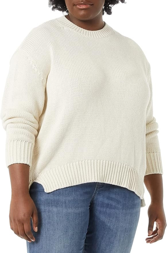 Daily Ritual Women's 100% Cotton Relaxed-Fit Chunky Long-Sleeve Crew Pullover Sweater | Amazon (US)