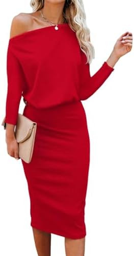 Ezbelle Women's Off The Shoulder 3/4 Sleeve Batwing HIPS-Wrap Pencil Party Sexy Bodycon Midi Dres... | Amazon (US)