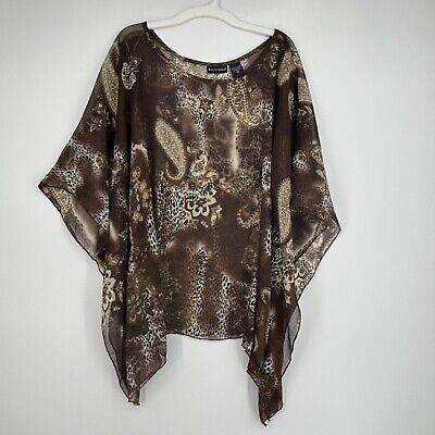 Bay Studio Womens XL Pullover Sheer Poncho Top Brown Floral Paisley Animal Print | eBay US
