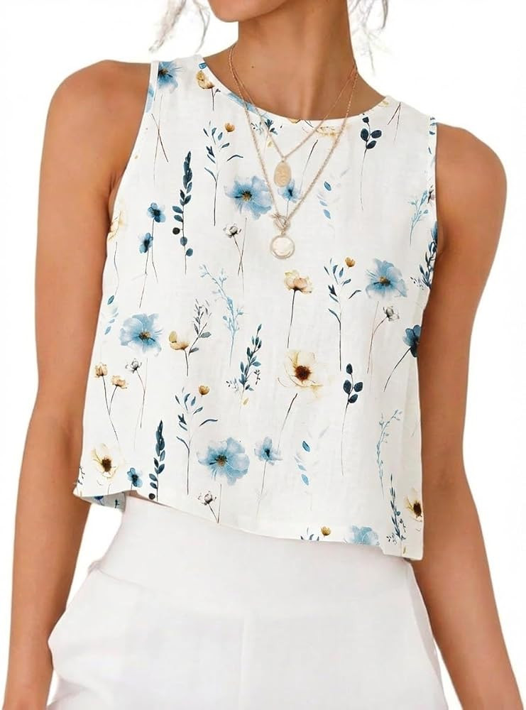 IDEALSANXUN Womens Linen Crop Tank Tops 2026 Spring Summer Beach Sleeveless Tops | Amazon (US)