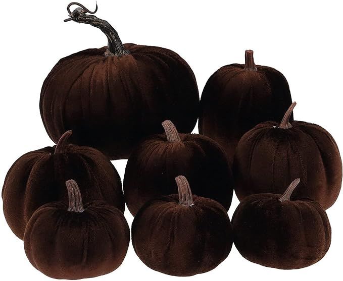 Gresorth 8pcs Assorted Size Fake Handmade Brown Velvet Pumpkins Artificial Fall Harvest Halloween... | Amazon (US)