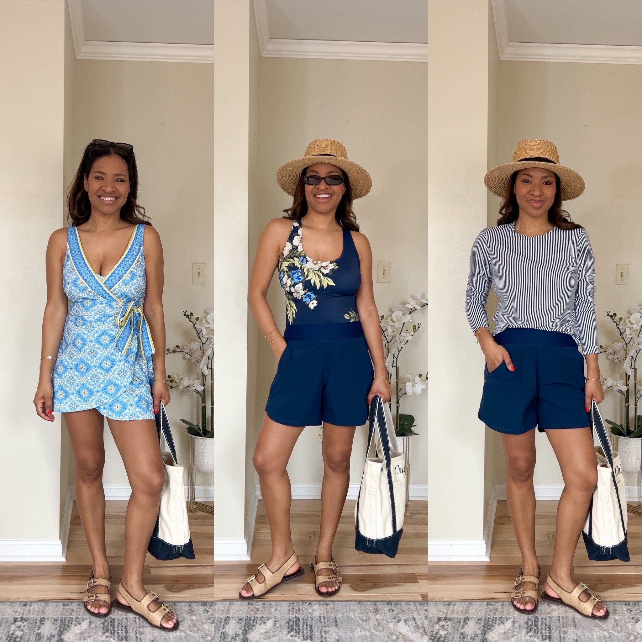 Swimwear finds from Lands’ End! I love the coverage these provide! The board shorts and striped rashguard are so nice for going out on a boat or long beach days. I wear a medium in the dress and one piece and rashguard. Small in the shorts 

#LTKSwim #LTKOver40 #LTKTravel