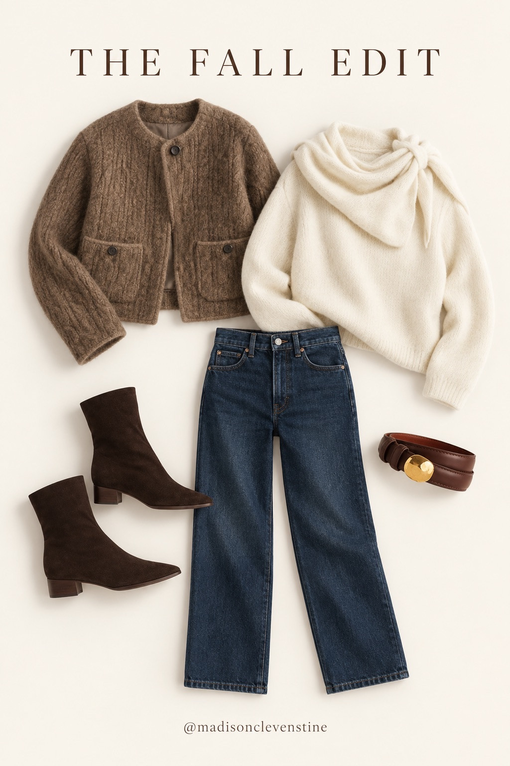 🤎 a brown knit jacket and a cream cowl-neck sweater, dark denim + chocolate suede boots. My perfect fall wardrobe once the air turns crisp. #LTKSeasonal #LTKstyle #fallfashion