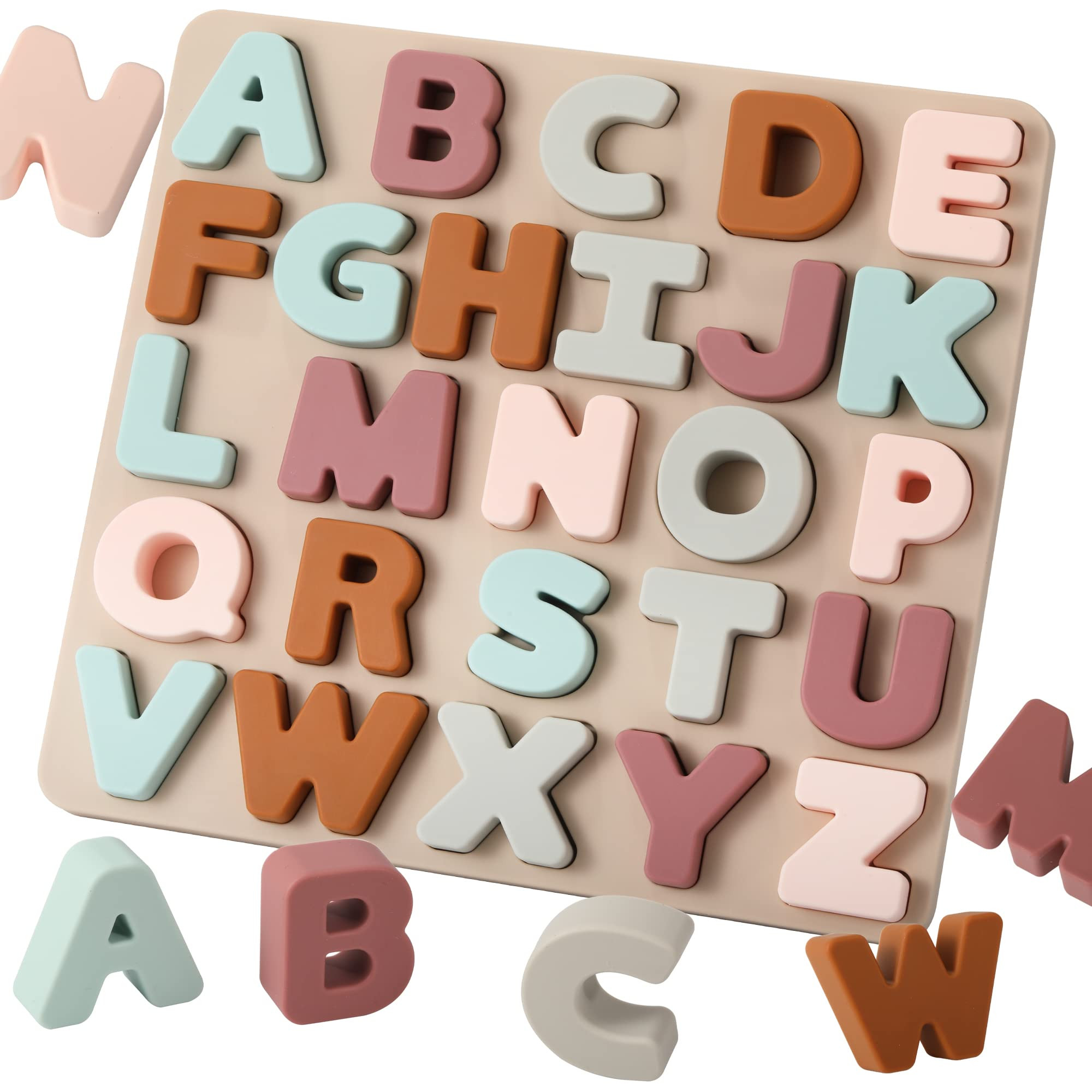 Silicone Alphabet Puzzle for Toddlers 1-3, Alphabet Toys with Puzzle Board & Letter Blocks ABC Le... | Amazon (US)