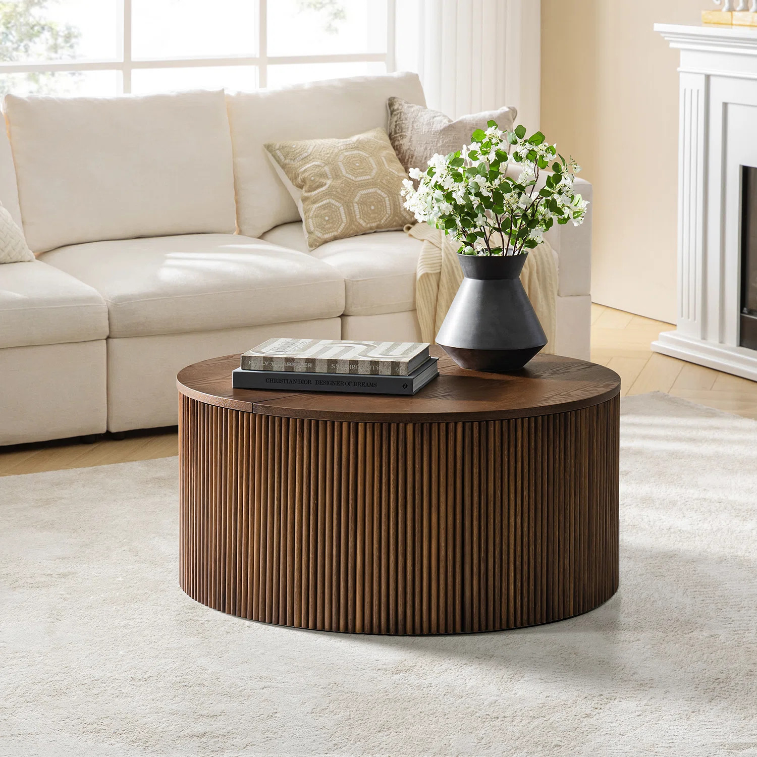 Jadida Modern Fluted Round Flip Top with Storage Coffee Table | Wayfair North America