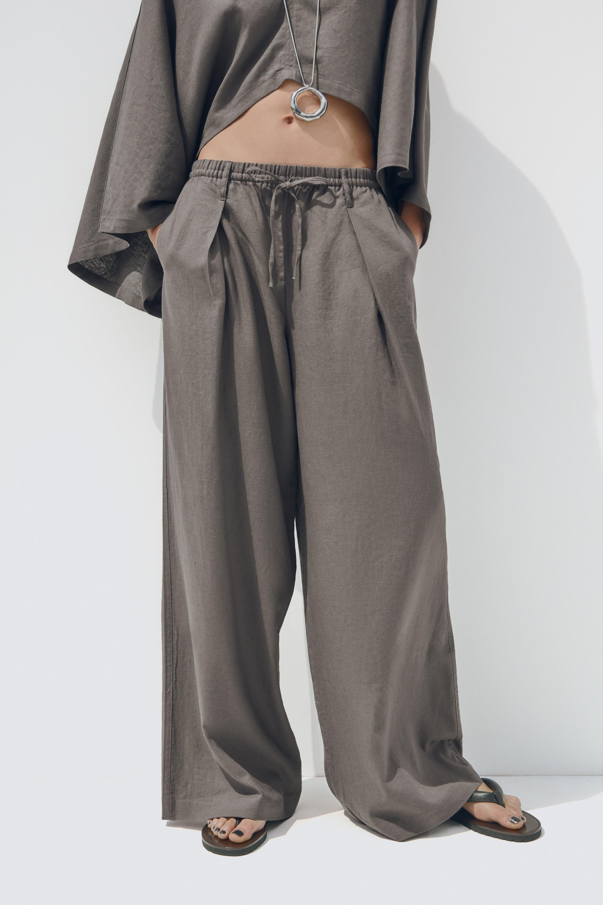 LINEN PANTS Dark gray Oyster-white | Zara US