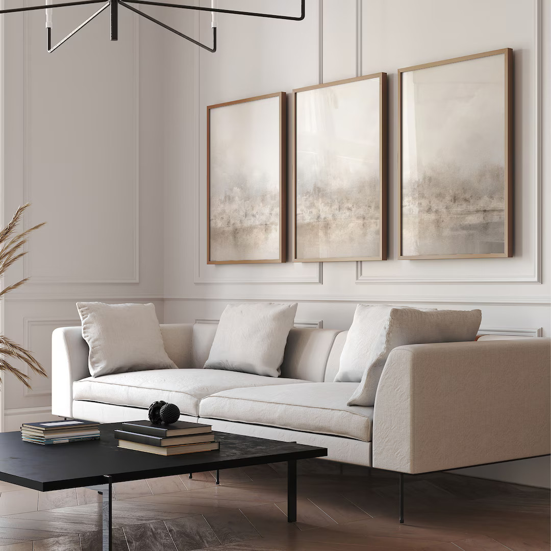 Neutral Landscape Wall Art, Greige Triptych Wall Art, Set of 3 Prints, Zen Abstract Art, Minimali... | Etsy (US)