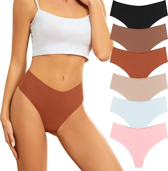 Womens Underwear High Waisted Seamless Thongs for Women, Women's No Show Thong Soft Cheeky Pantie... | Amazon (US)