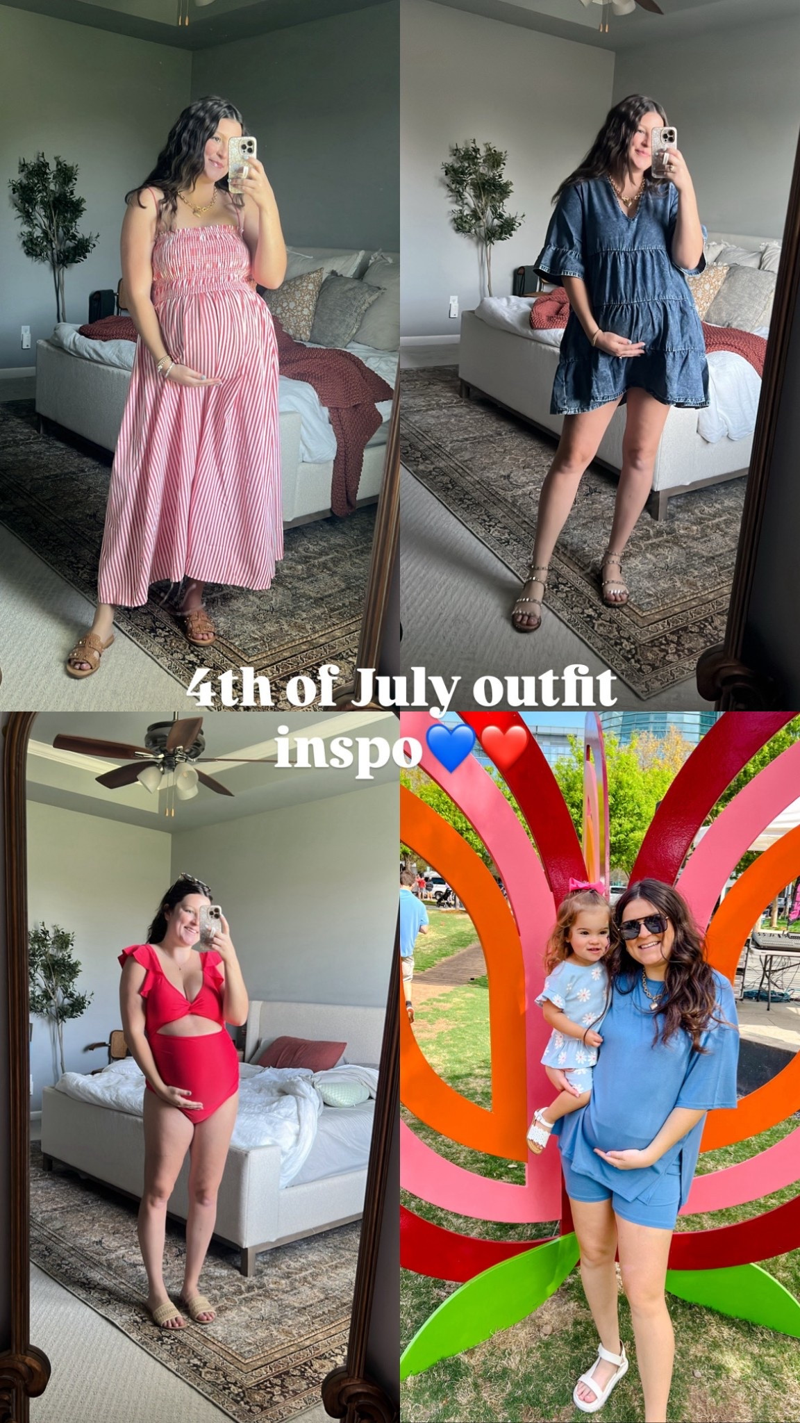 4th of July outfit inspo that will still arrive in time!! Pink blush is currently 40% off one item + 20% off the rest. 

First 3 pieces are maternity but you can purchase non-maternity.

Dresses, true size medium. 
Amazon set, true size medium. 
Swimsuit, sized up 1, large 

Fourth of July outfit inspo / 4th of July / mom outfits / maternity outfits / bump friendly oufitr / bump friendly 4th of July / Red dress / blue dress / red swimsuit / denim dress / red stripe dress / maternity swimsuit / maternity one piece / mom style / bump style / Amazon set / matching set / biker shirt set / casual 4th of July / blue denim dress 

#LTKSeasonal #LTKStyleTip #LTKBump