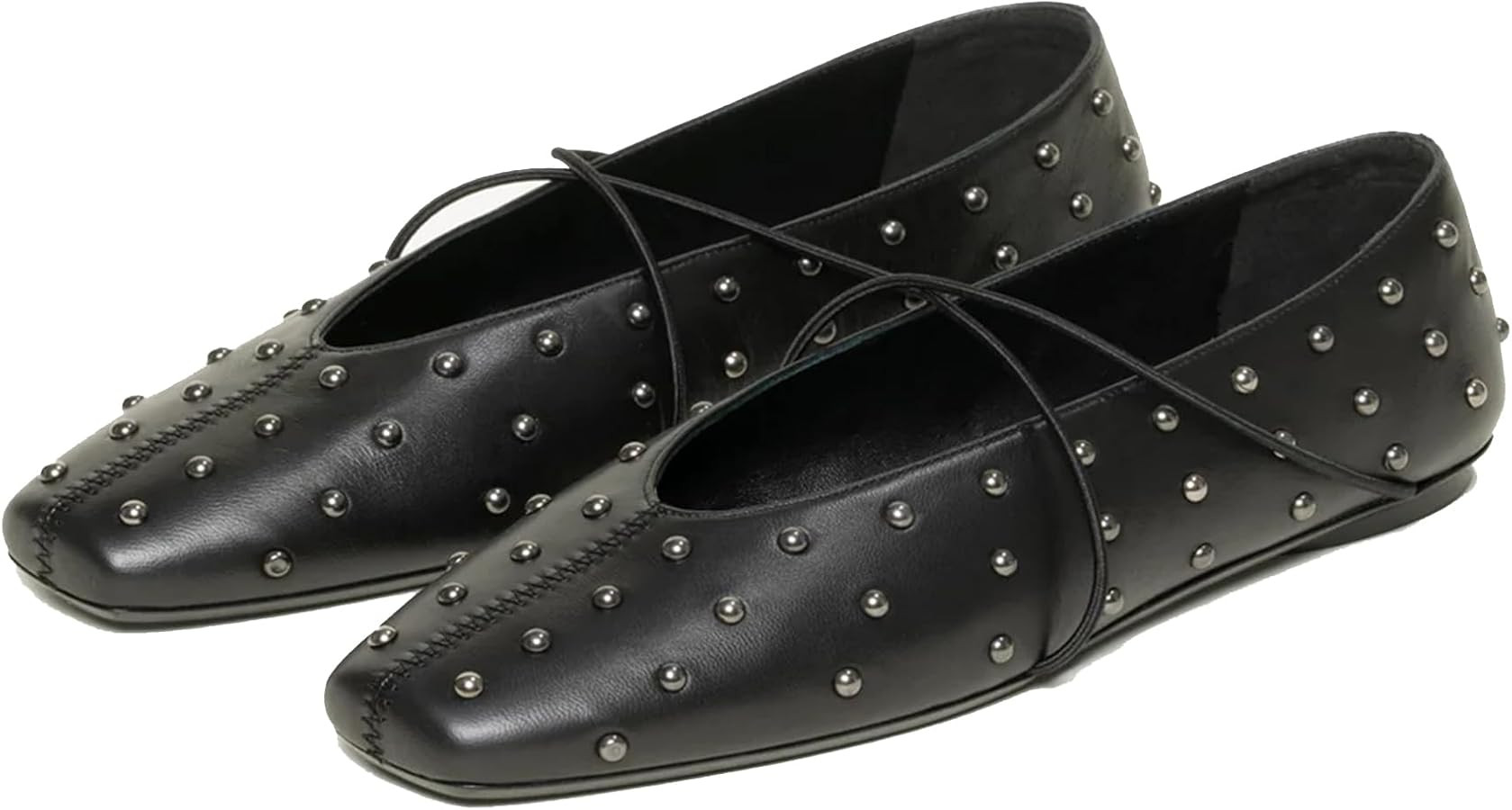 Women's Square Toe Ballet Flats Criss-Cross Straps Comfortable Slip On Mary Jane Flat Shoes for O... | Amazon (US)