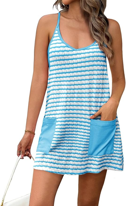 Fisoew Womens Tennis Athletic Dress Mini Romper Dress with Built in Shorts Summer Vacation Outfit... | Amazon (US)