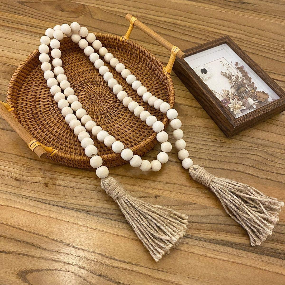 Wood Bead Garland with Tassels Farmhouse Beads Rustic Home Country Decor | Walmart (US)