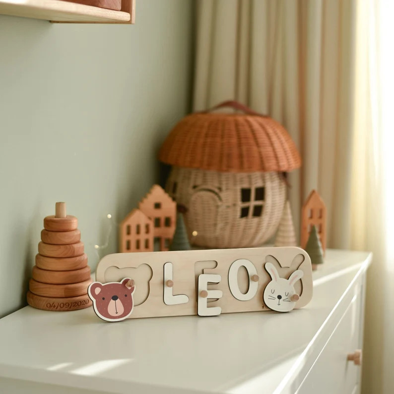 Wooden Name Puzzle, 1st Birthday Gift for Toddler, Woodland Nursery Decor, Personalized Puzzle, M... | Etsy (US)