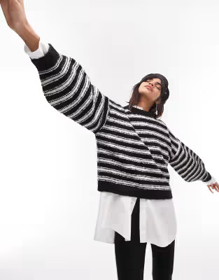 Topshop knitted textured stripe sweater in monochrome | ASOS (Global)