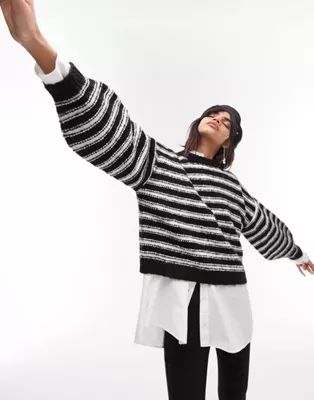 Topshop knitted textured stripe sweater in monochrome | ASOS (Global)