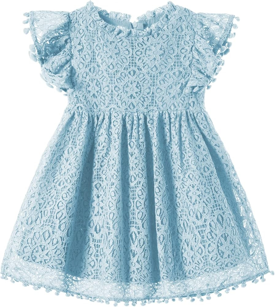 Niyage Toddler Girls Elegant Lace Pom Pom Flutter Sleeve Party Princess Dress | Amazon (US)