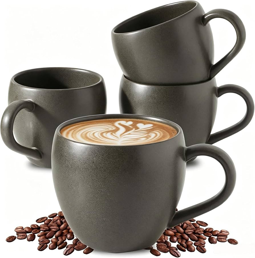 Coffee Mugs Set of 4, Black 16 oz Coffee Mugs for Latte Cappuccino Cocoa and Tea, Ceramic Coffee ... | Amazon (US)