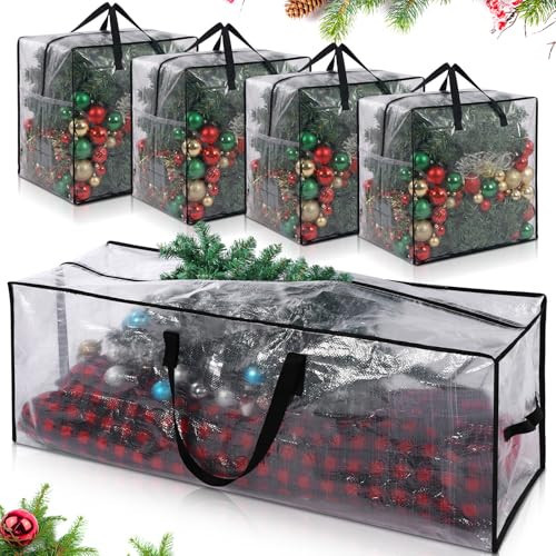 Simgoing 5 Pack Christmas Tree Storage Bag Large Christmas Wreath Garland Packing Tote Moving Bag with Handle Zipper Heavy Duty Storage for Artificial Xmas Tree and Square Container | Amazon (US)