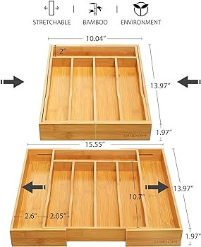 oridom Expandable Bamboo Kitchen Drawer Organizer for Cutlery and Utensils, Adjustable Bamboo Woo... | Amazon (US)