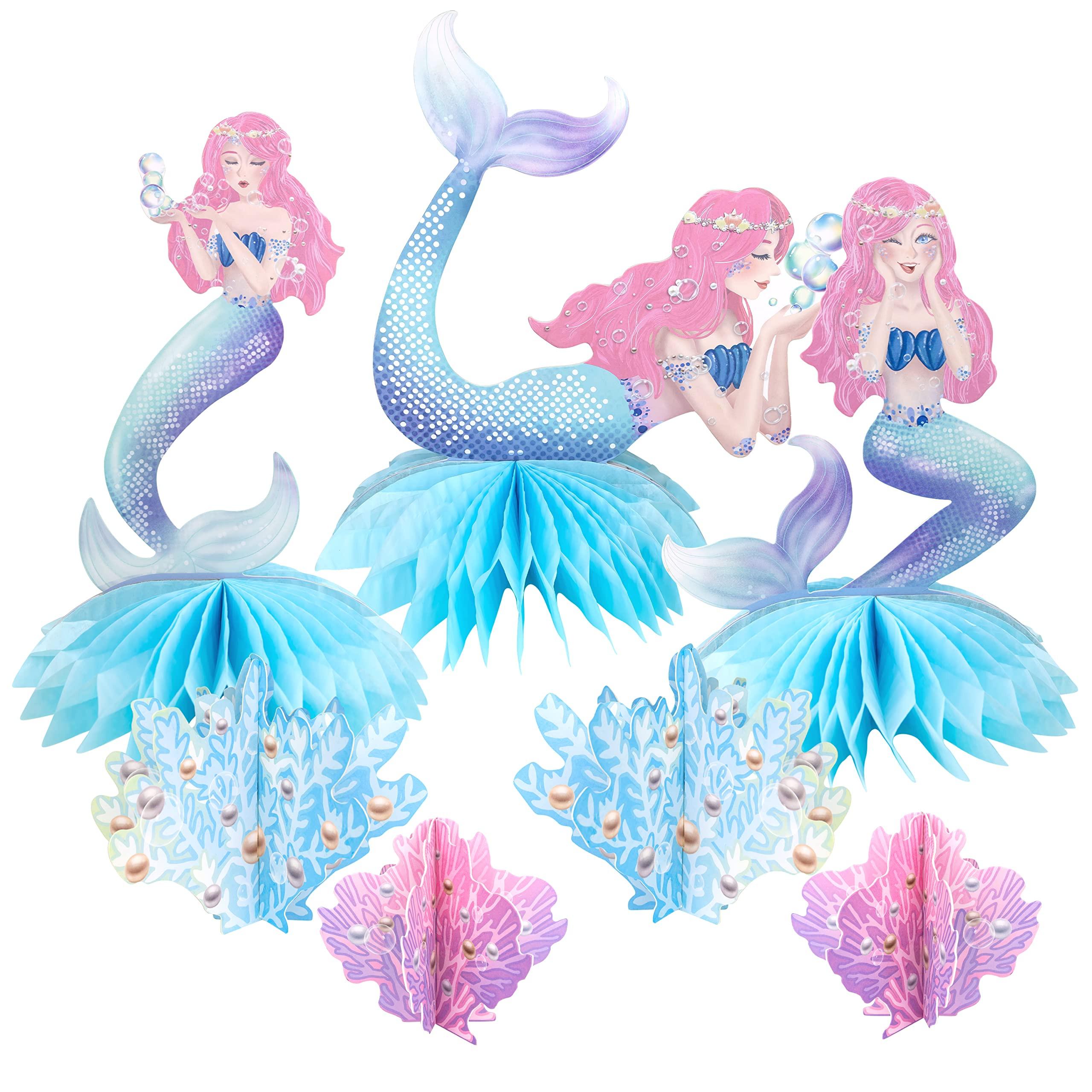 Pink Blue Mermaid Party Centerpiece Under The Sea Party Table Decorations Girls Birthday Party Suppl | Amazon (US)