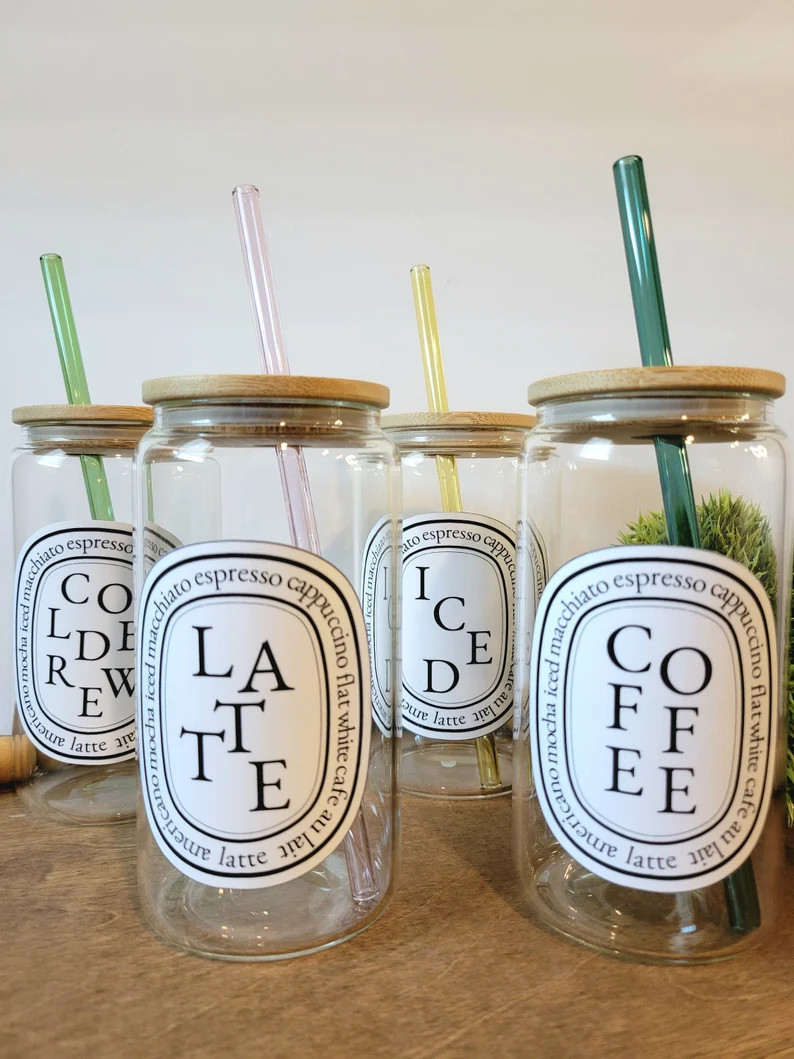 Coffee Glass, Diptyque Coffee Cup, Beer Can Glass With Lid and Straw, Aesthetic Coffee Mug, Match... | Etsy (US)