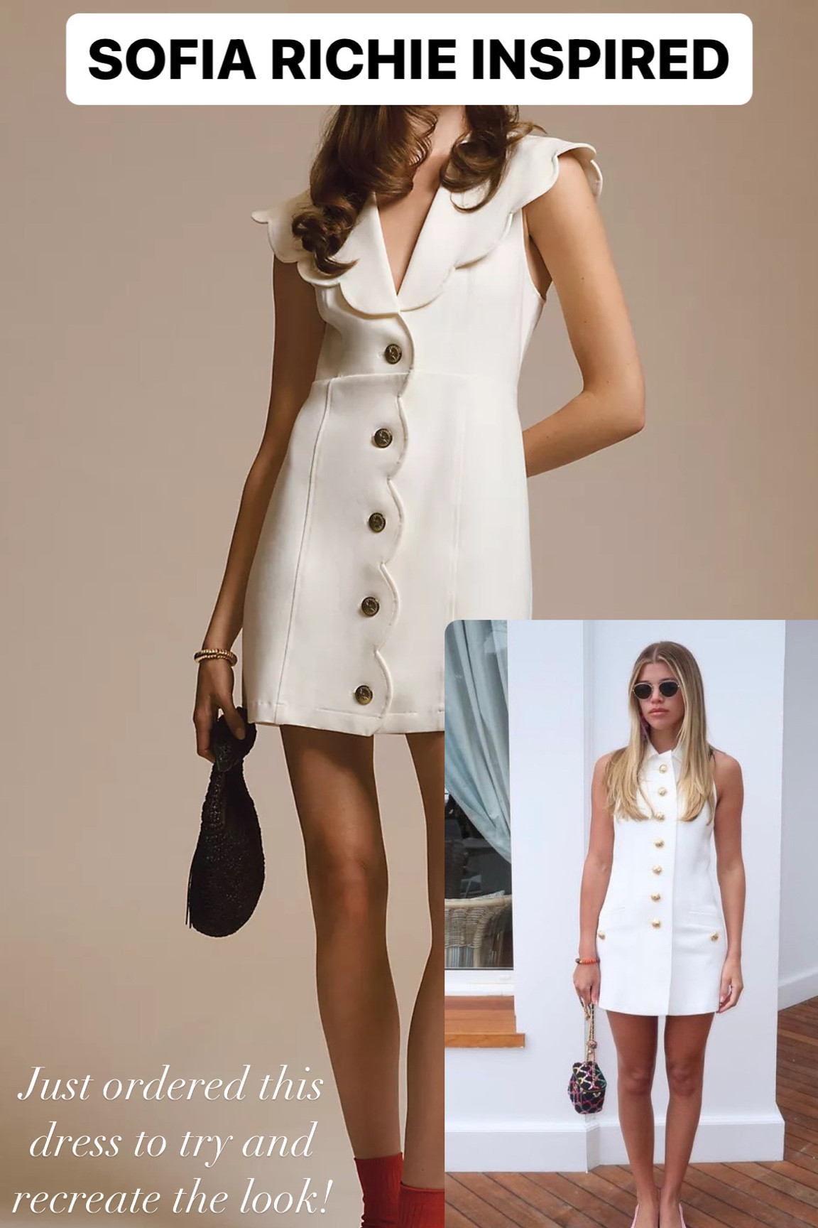 Sofia Richie inspired dress / classic white button dress / scalloped button down dress
Size: XS petite 

#LTKwedding #LTKstyletip #LTKSeasonal