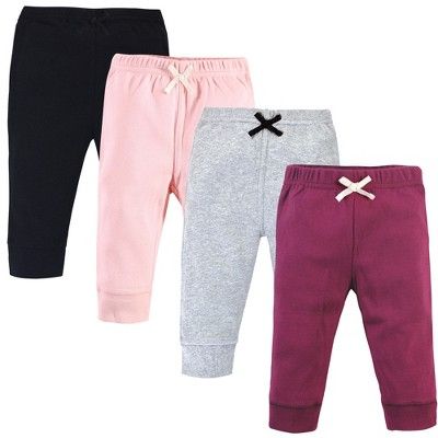 Touched by Nature Baby and Toddler Girl Organic Cotton Pants 4pk, Pink Burgundy | Target