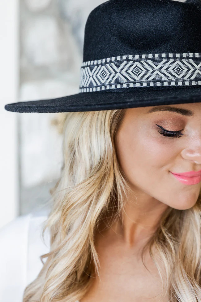 In A Pretty World Black Printed Band Fedora | Pink Lily