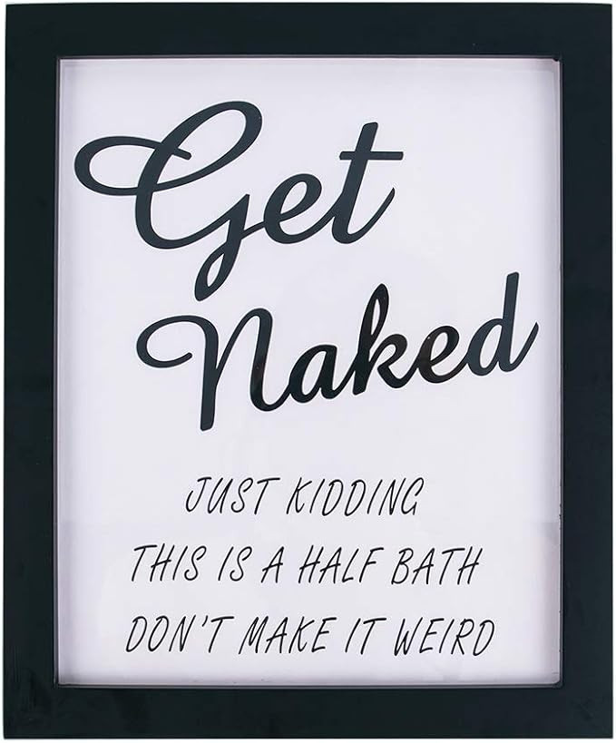 WaaHome Funny Bathroom Get Naked Sign Wood Framed Farmhouse Bathroom Wall Decor | Amazon (US)