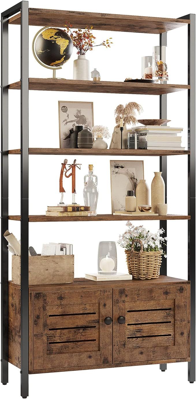 IRONCK Industrial Bookshelf and Bookcase with 2 Louvered Doors and 4 Shelves, Standing Storage Ca... | Amazon (US)