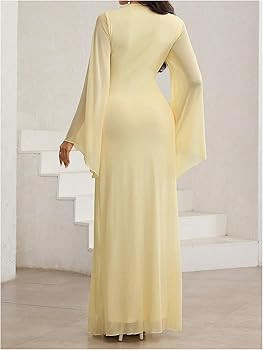 Milumia Women's Mock Neck Long Bell Sleeve Maxi Dress Elegant Ruched Ruffle Wedding Guest Dresses | Amazon (US)