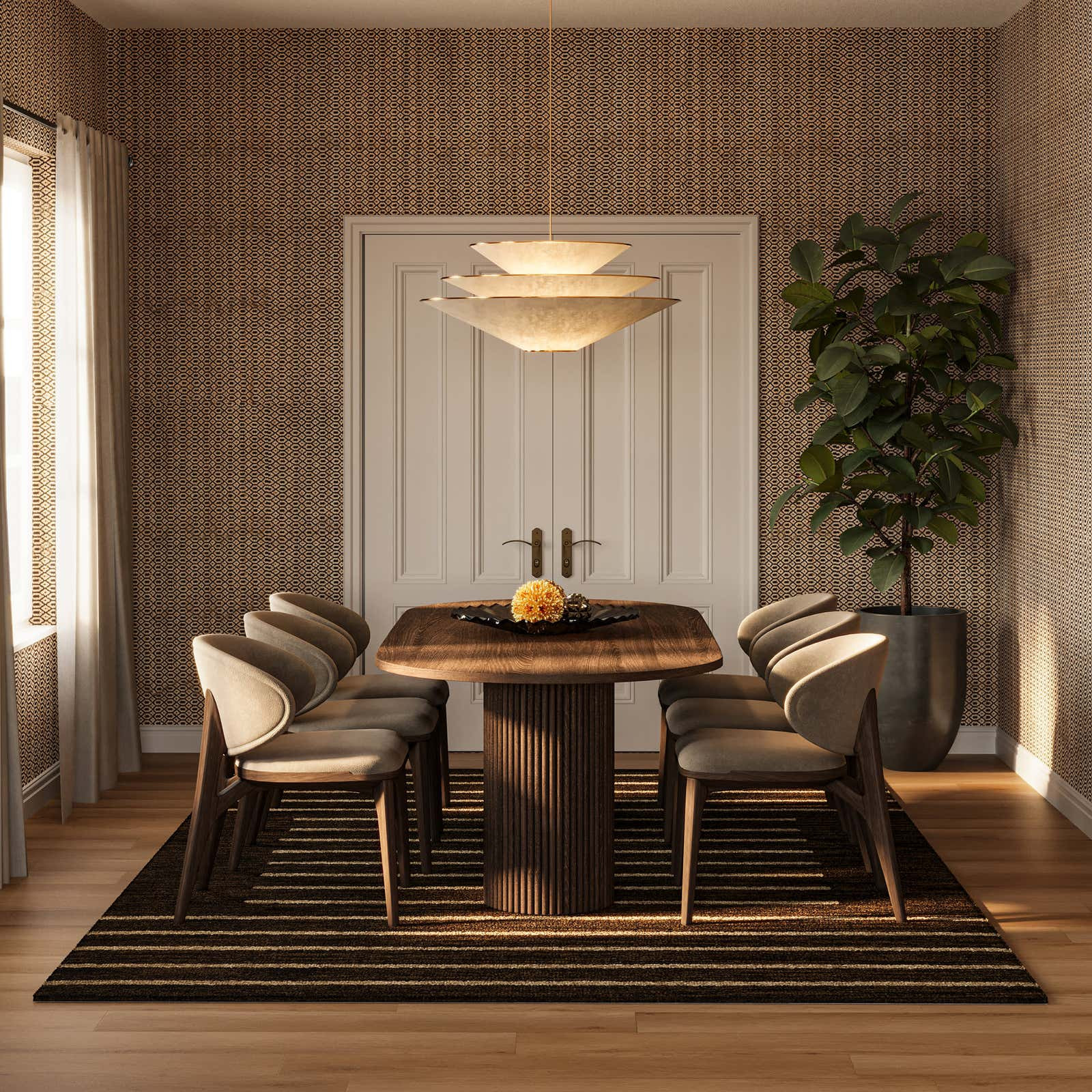 Solena Bohemian Geometric Wool Rug | Brown | Rugs USA