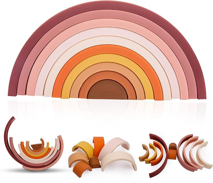 Macabaka Rainbow Stacker Nesting Puzzle Blocks Silicone Stacking Toys Building Blocks Educational... | Amazon (US)