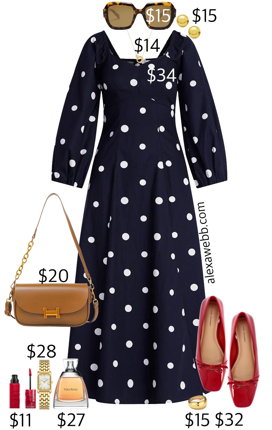 Plus Size on a Budget - Early Spring Dress - A plus size navy and white polka dot dress with red ballet flats. So cute for spring time! And all on a budget! Alexa Webb 

 #plussize #alexawebb #LTKSeasonal #LTKMidsize #LTKPlusSize