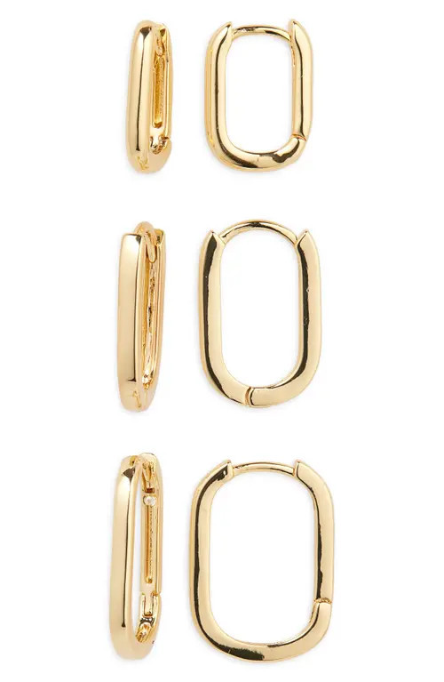 Nordstrom Set of 3 Oval Hoop Earrings in 14K Gold Plated at Nordstrom | Nordstrom