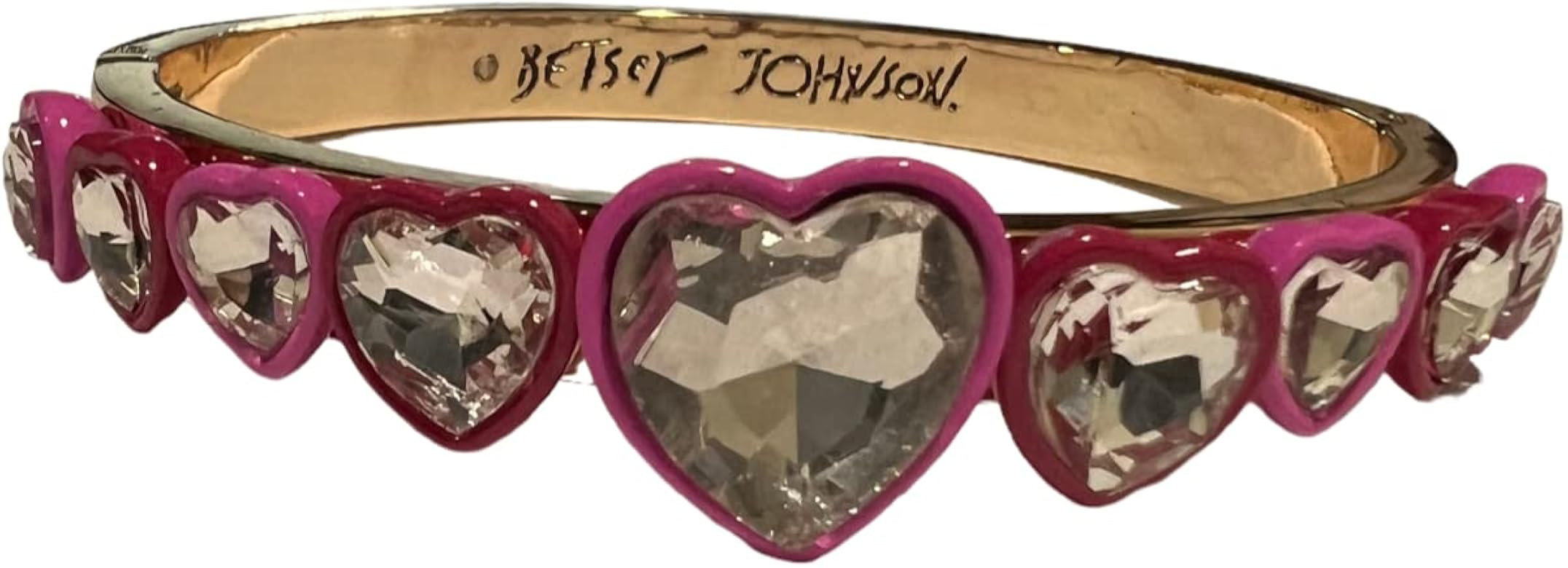Betsey Johnson Gold Tone Pink Heart Crystal Hinged Bangle Valentine Bracelet Great Gift Christmas... | Amazon (US)