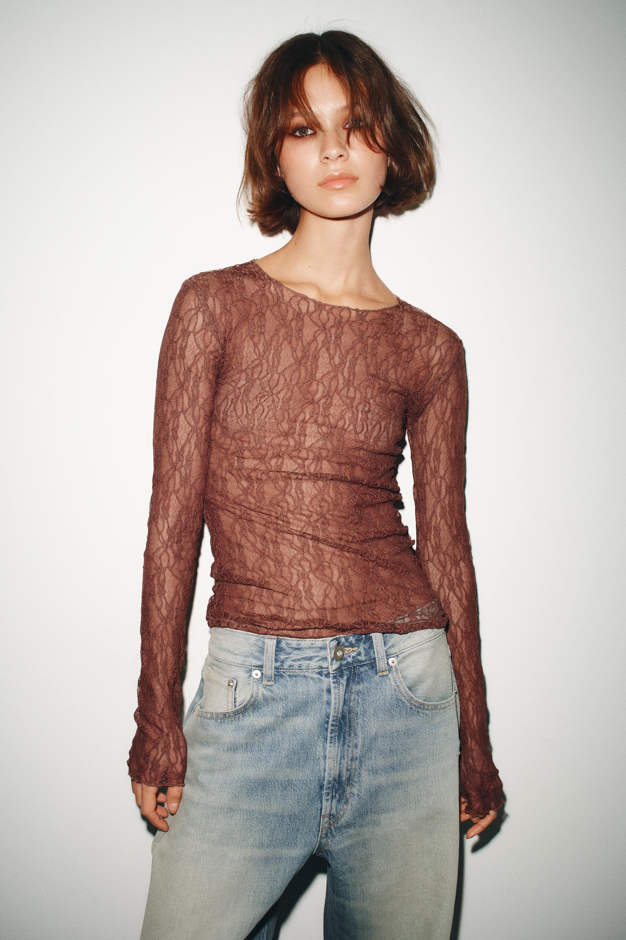 LONG SLEEVE LACE TOP | Zara US