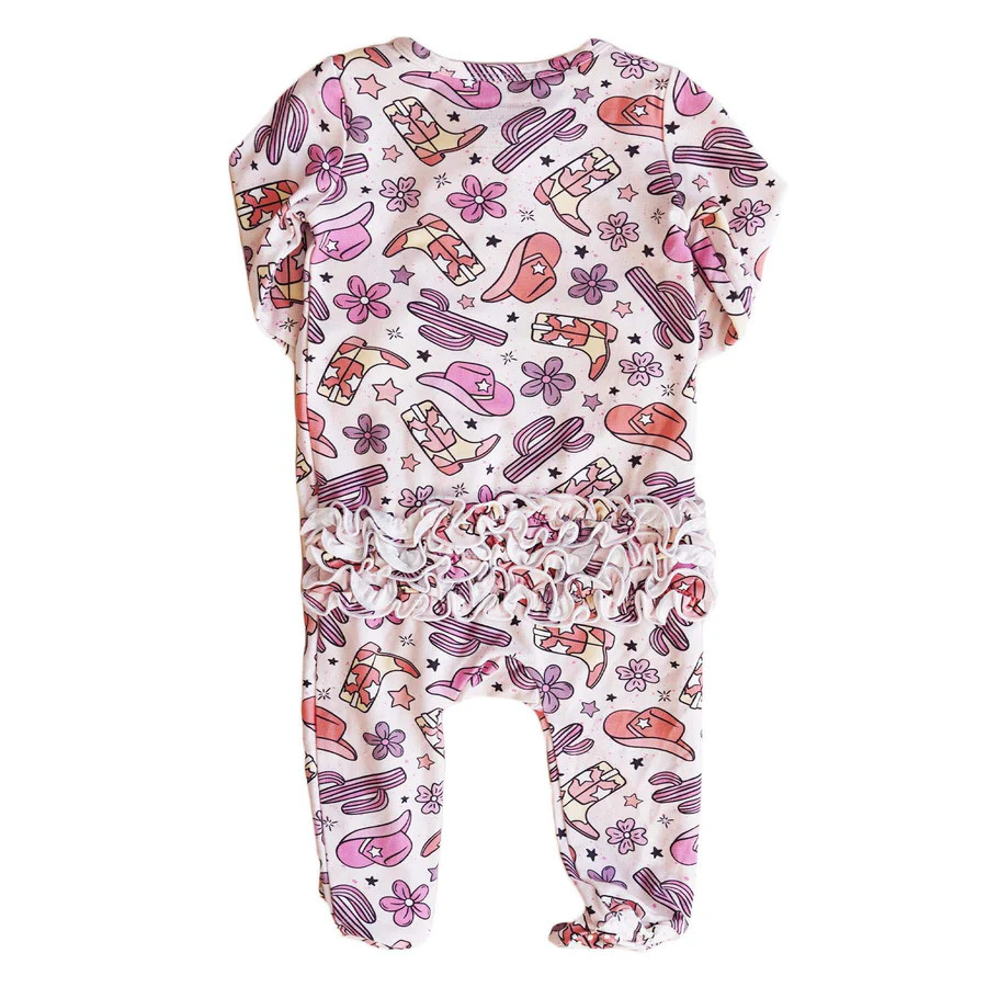Buckaroo Cowgirl Ruffle Zipper Footie | Caden Lane