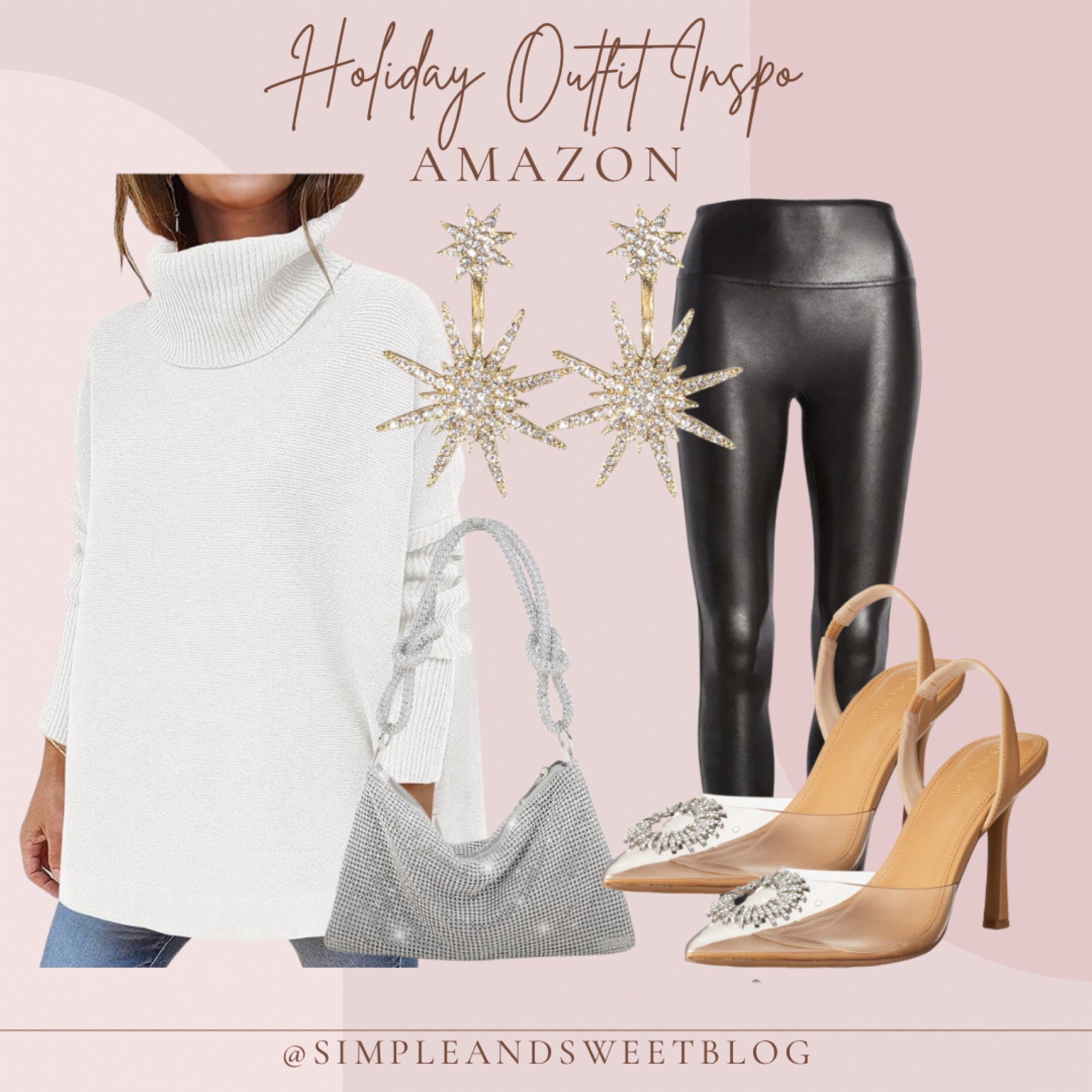 Holiday outfit inspo! You really can’t go wrong with a pair of faux leather leggings, a legging, friendly sweater, and some sparkle in your accessories!

#LTKHoliday #LTKSeasonal #LTKstyletip