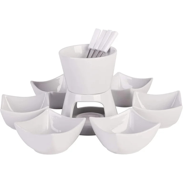 Ceramic Double Layer Fondue Set,Snack Bowl for 6 and Forks for 4, Chocolate Fondue,Cheese Fondue ... | Walmart (US)