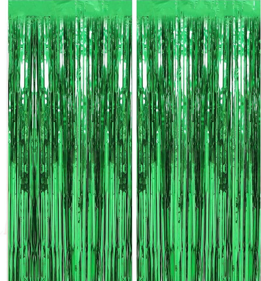 2 Pack 3.2 ft x 9.8 ft Green Tinsel Curtain Party Backdrop Decorations, Metallic Foil Fringe Back... | Amazon (US)