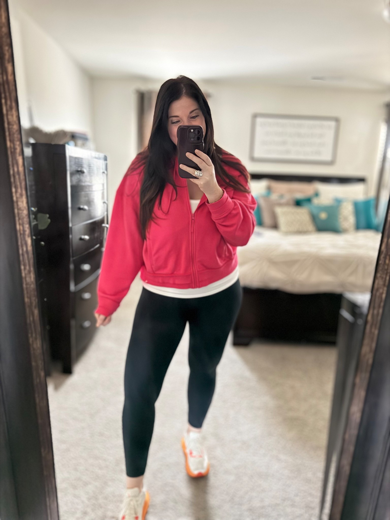 Favorite seamless leggings with butt scrunch! Lulu lemon dupe and my best seller last summer/fall! Wearing size medium! Joylab sweater jacket is size XL. Hoka shoes are Clifton 10. 

#LTKmomlife #LTKootd #LTKActive