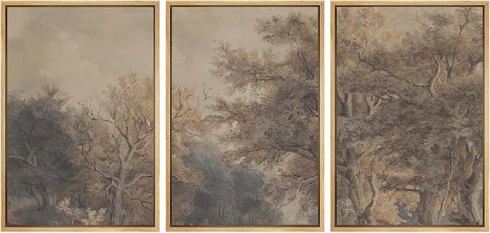 SIGNWIN Framed Canvas Print Wall Art Set Vintage Woodland Sketch Earth Tone Forest Tree Illustrat... | Amazon (US)